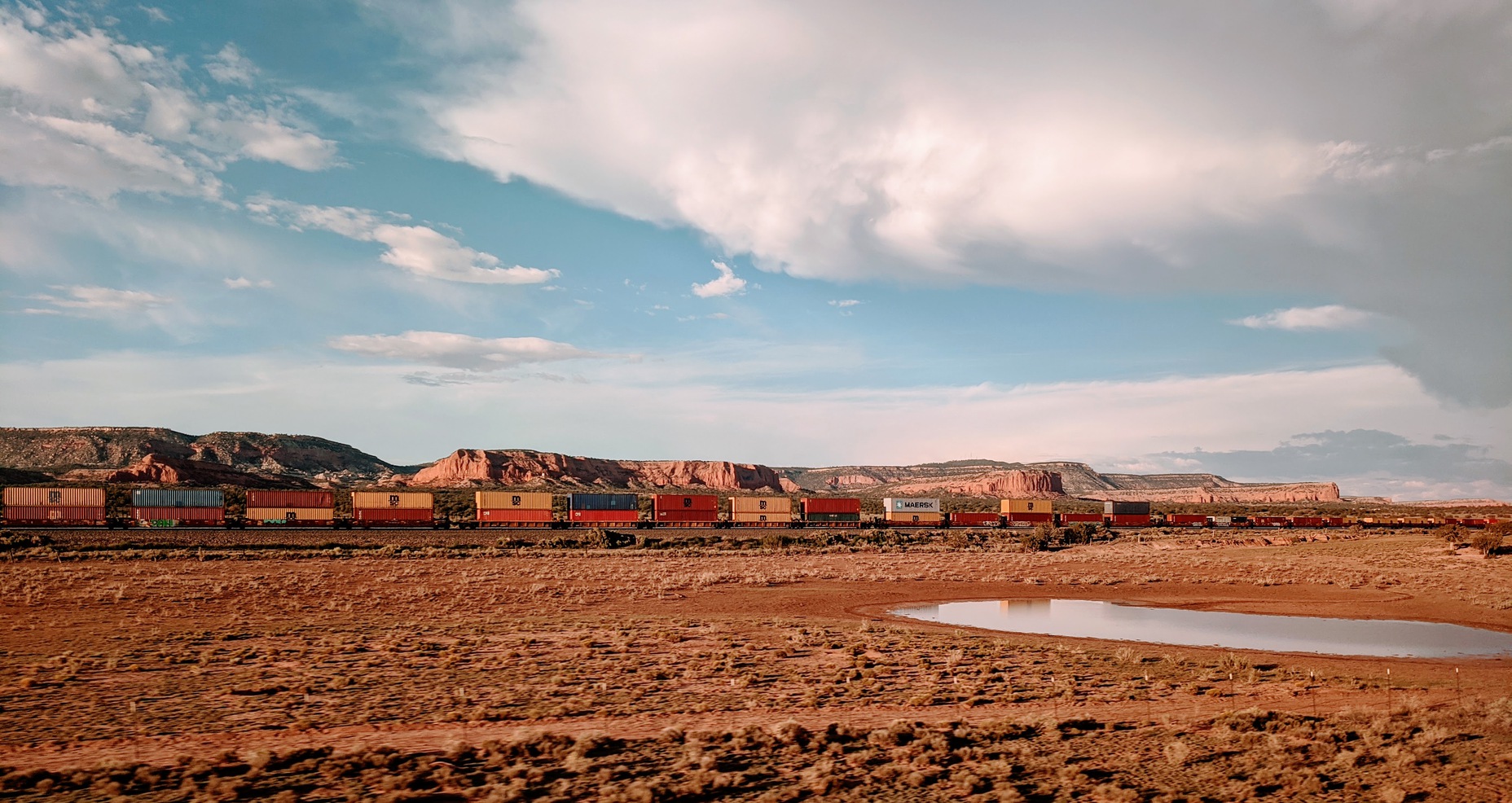 A freight train passes through western New Mexico.